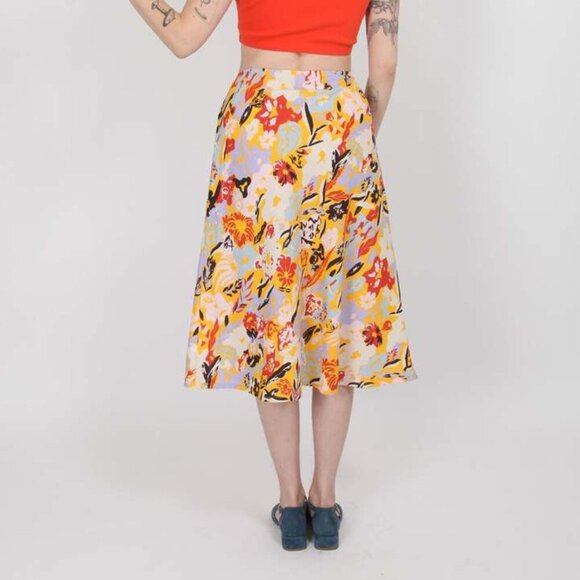 Gravel & Gold Fase Skirt Linen Cotton Midi Skirt Sitting In The Park Size 18/20 - Picture 2 of 7